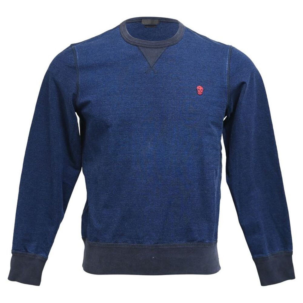 Alexander McQueen Skull Patch Crew Neck Sweatshirt in Blue Cotton